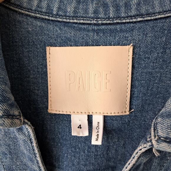 PAIGE Jaxsyn Denim Cap Sleeve Mini Dress Size 4 Kamilla Medium Blue Wash - Picture 9 of 15
